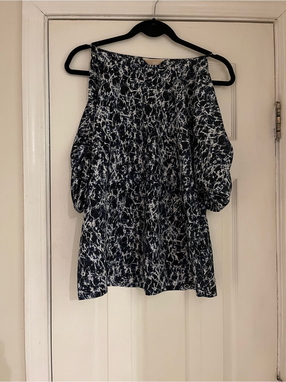 Michael Kors Navy and White cold Shoulder Top